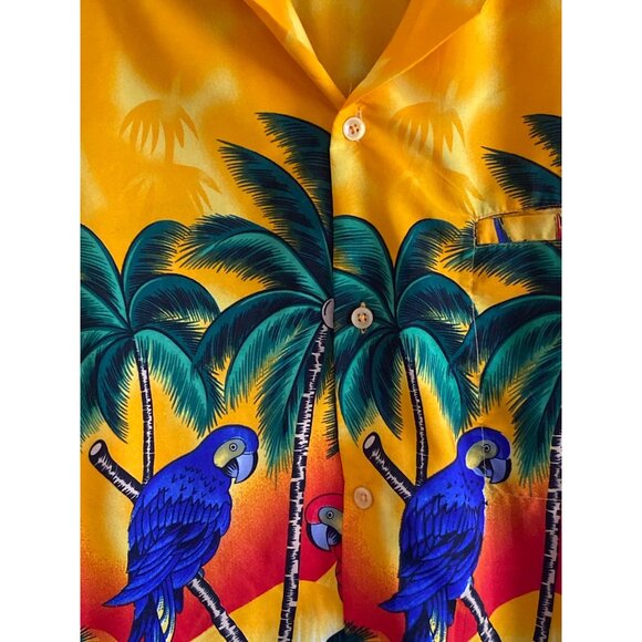 Hawaiian Shirt Macaw Parrot Palm Trees Surfboards Floral Jungle button Shirt - Picture 6 of 15